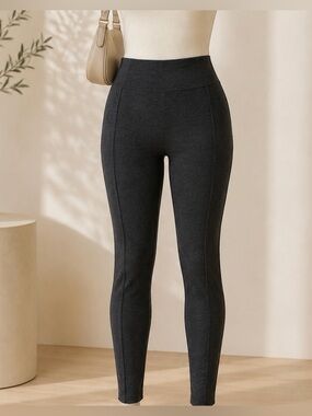 LOFT Pull On Ponte Knit Leggings Pants Gray Black Large Slim Stretch